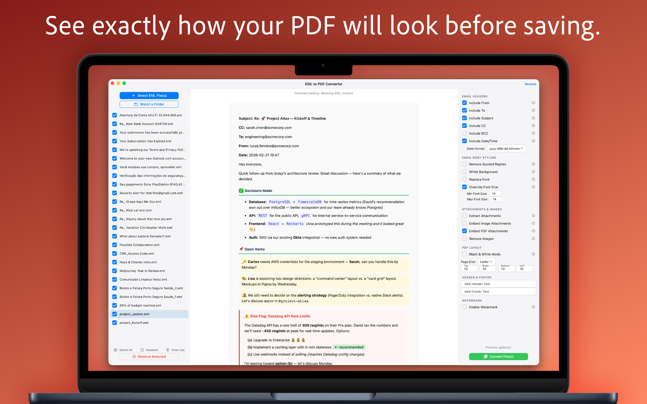Live PDF preview before export